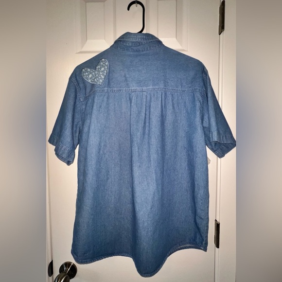 Vintage Heart Patch Cottagecore Denim Button Up Country Grandma Shirt - Picture 4 of 6